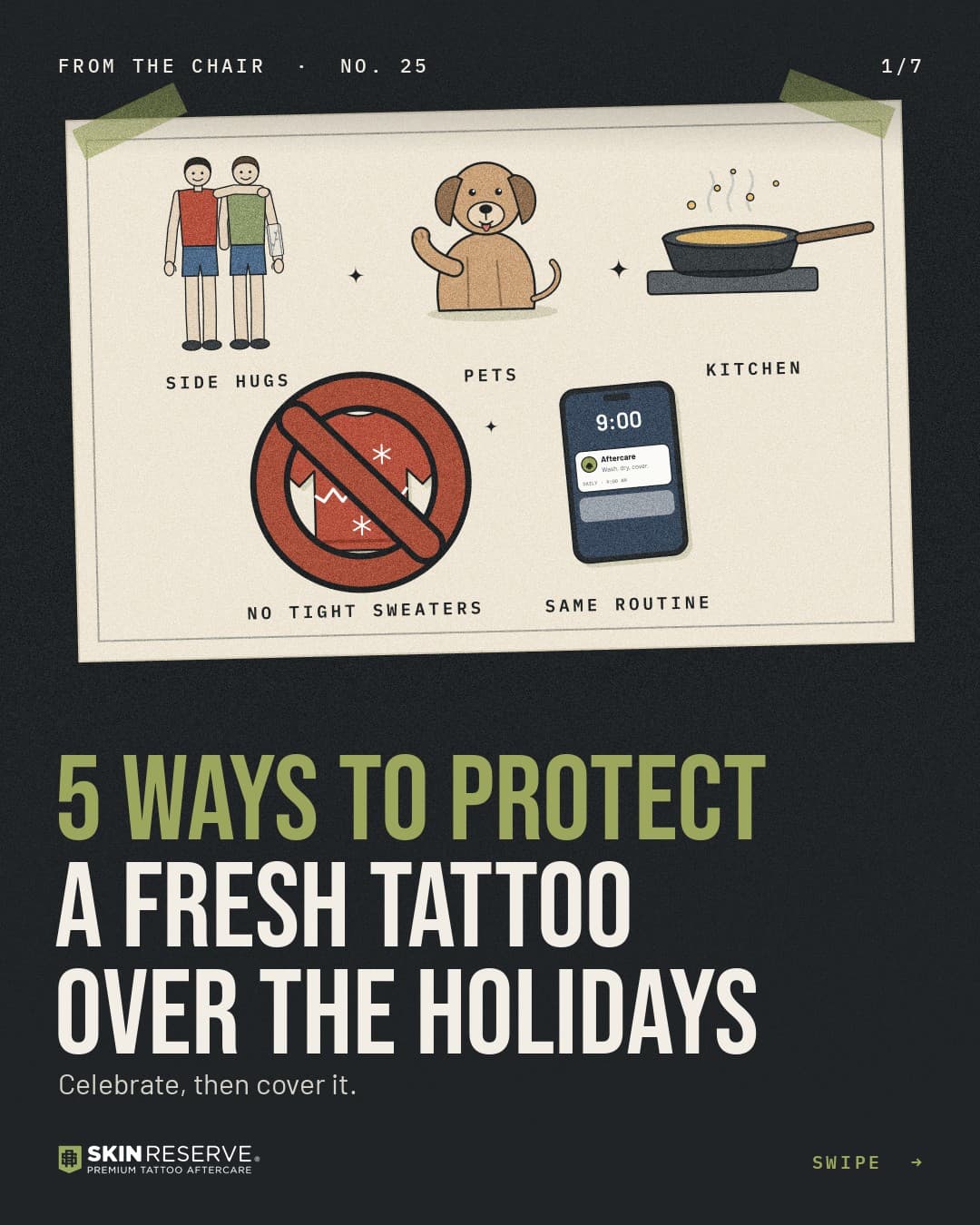 Cover: 5 ways to protect a fresh tattoo over the holidays. Celebrate, then cover it