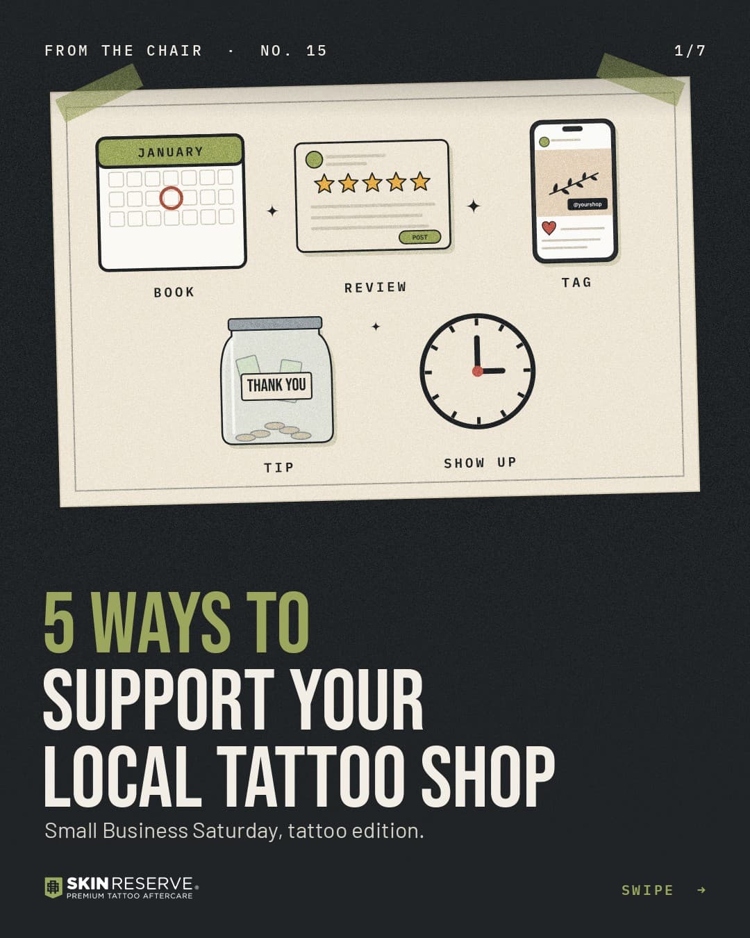 Cover: 5 ways to support your local tattoo shop. Small Business Saturday, tattoo edition